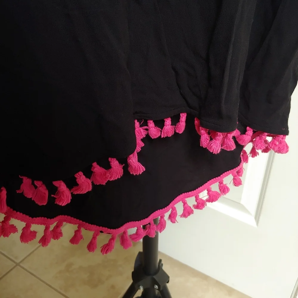 Trina Turk Black Swim Coverup with Pink and White Chevron Print